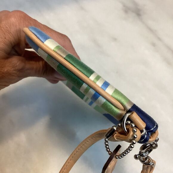 Coach Wristlet Bag Purse  Y2K Blue and Green Striped Clutch Wallet Pouch - Picture 10 of 13